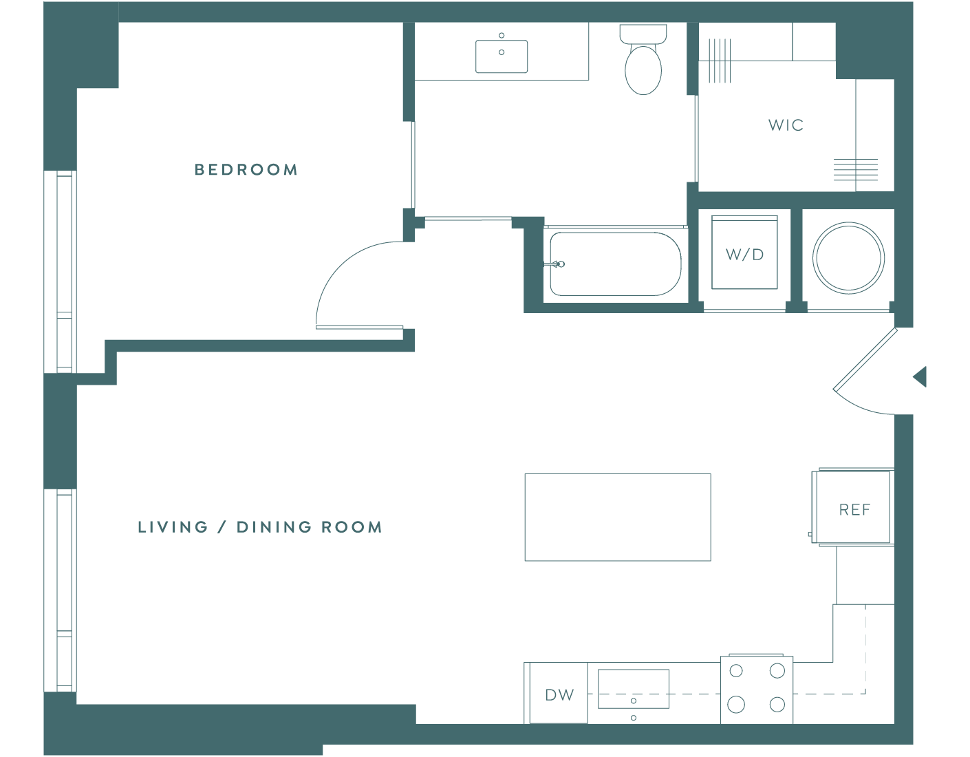 Odeon Classic one bedroom, one bathroom floorplan